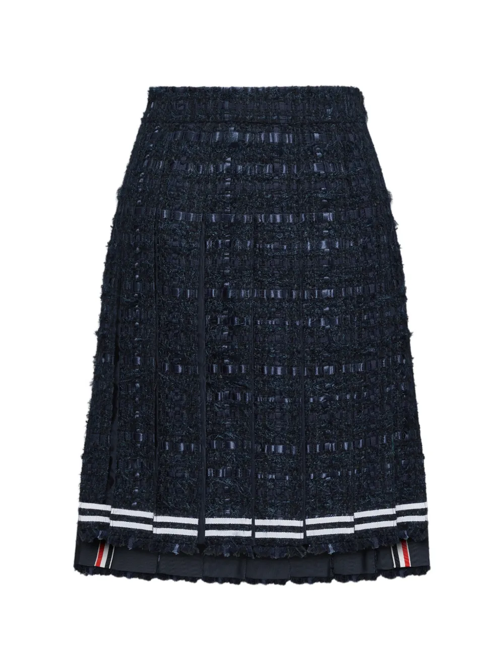 Thom Browne Satijnen tweed plooirok met franje Blauw