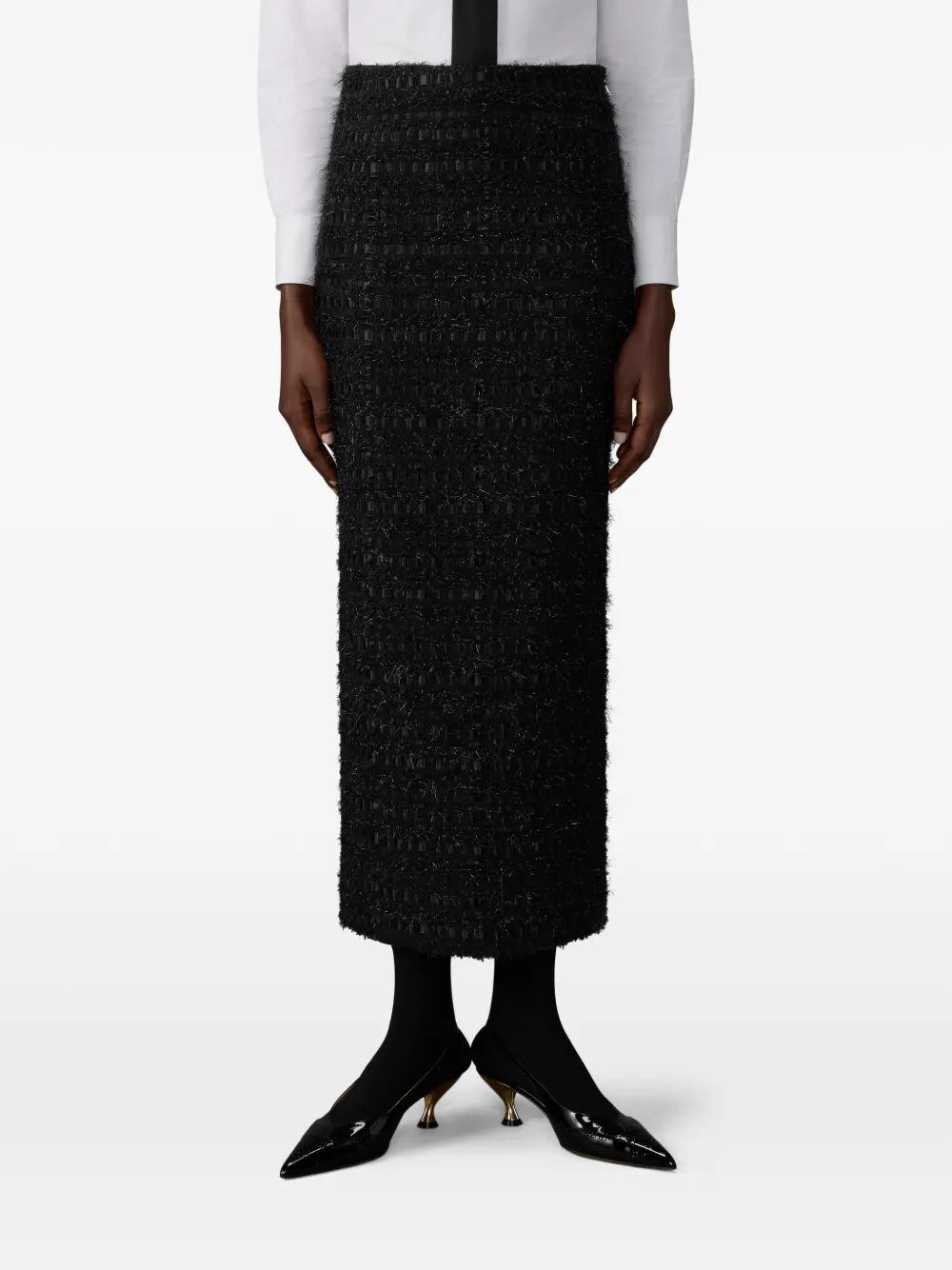Thom Browne Satin Ribbon Frayed Skirt In Black