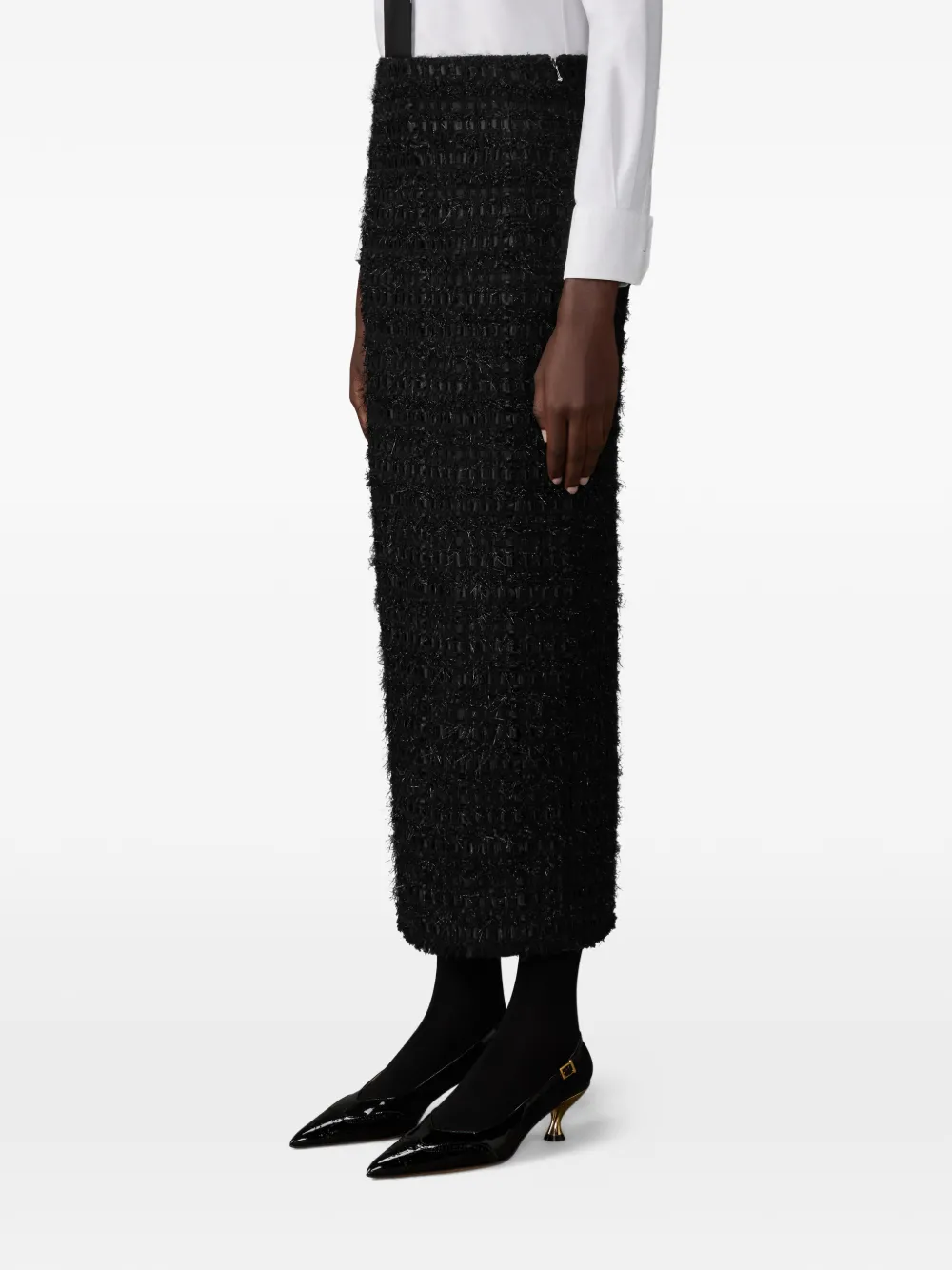 Thom Browne Satin Ribbon Frayed Skirt In Black