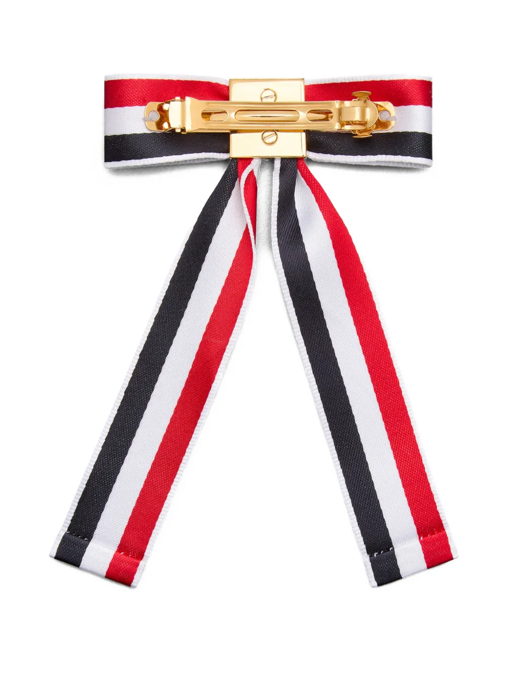  Thom Browne Striped Satin Bow Hair Clip - White 