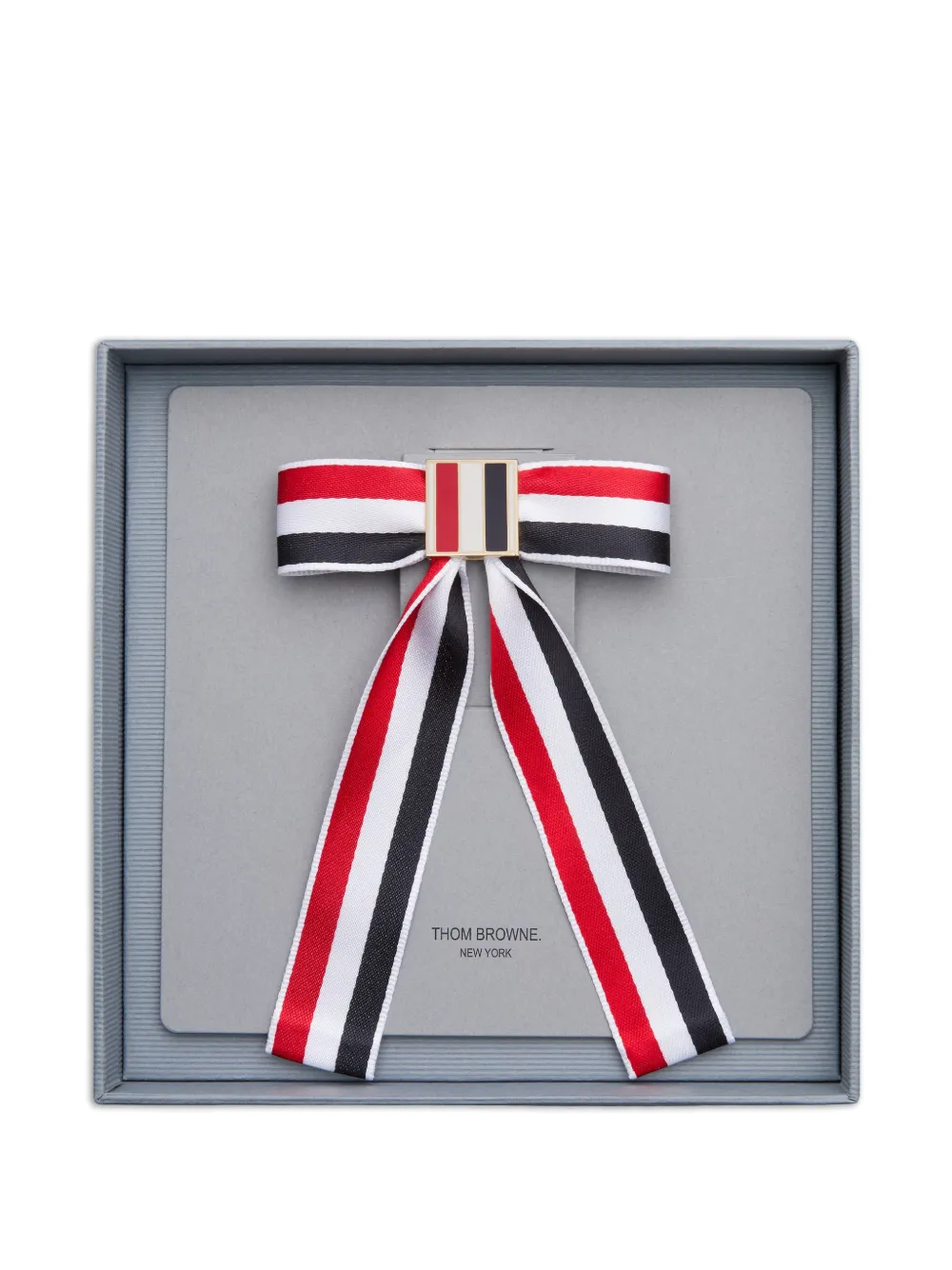  Thom Browne Striped Satin Bow Hair Clip - White 