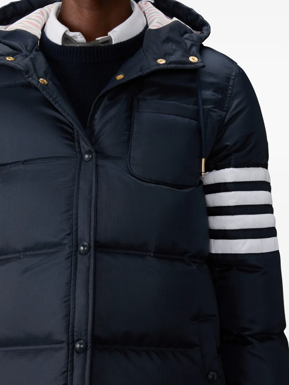 Thom Browne Lichtgewicht parka met 4 strepen Blauw