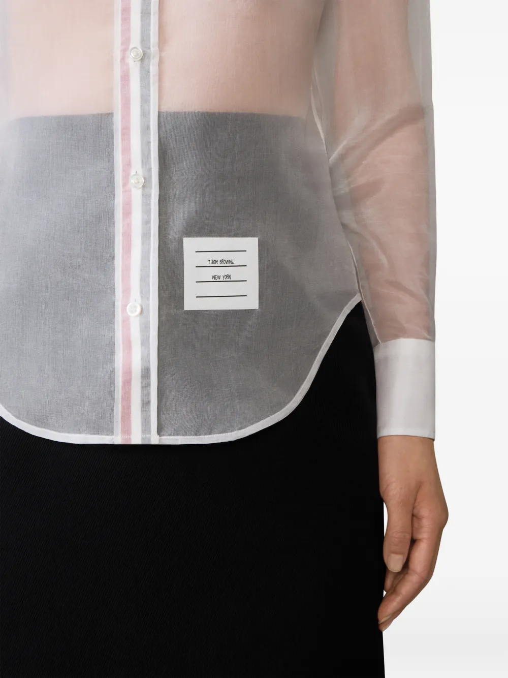 Thom Browne Pocket Stripe Silk Organza Shirt In White