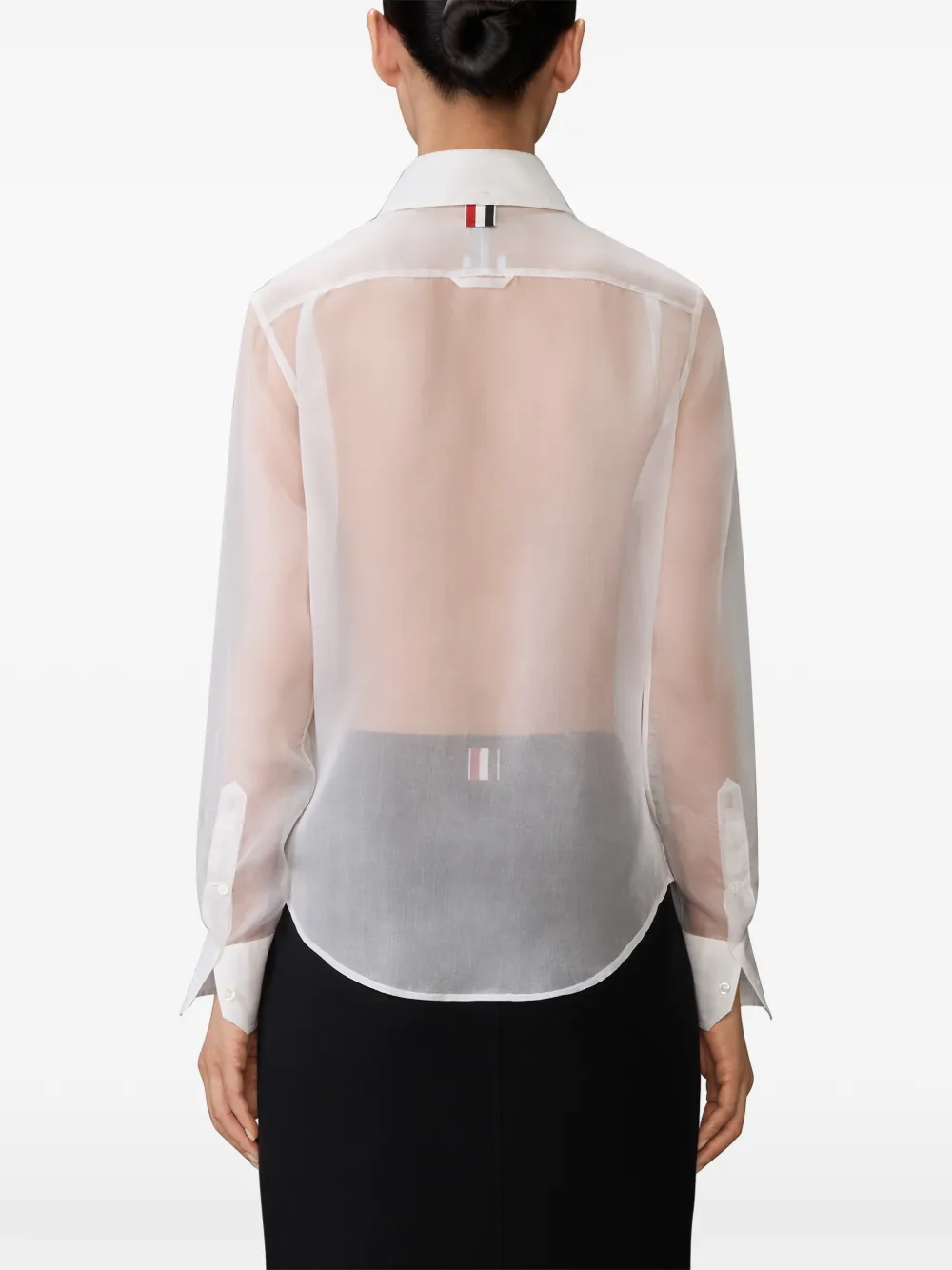 Thom Browne Pocket Stripe Silk Organza Shirt In White