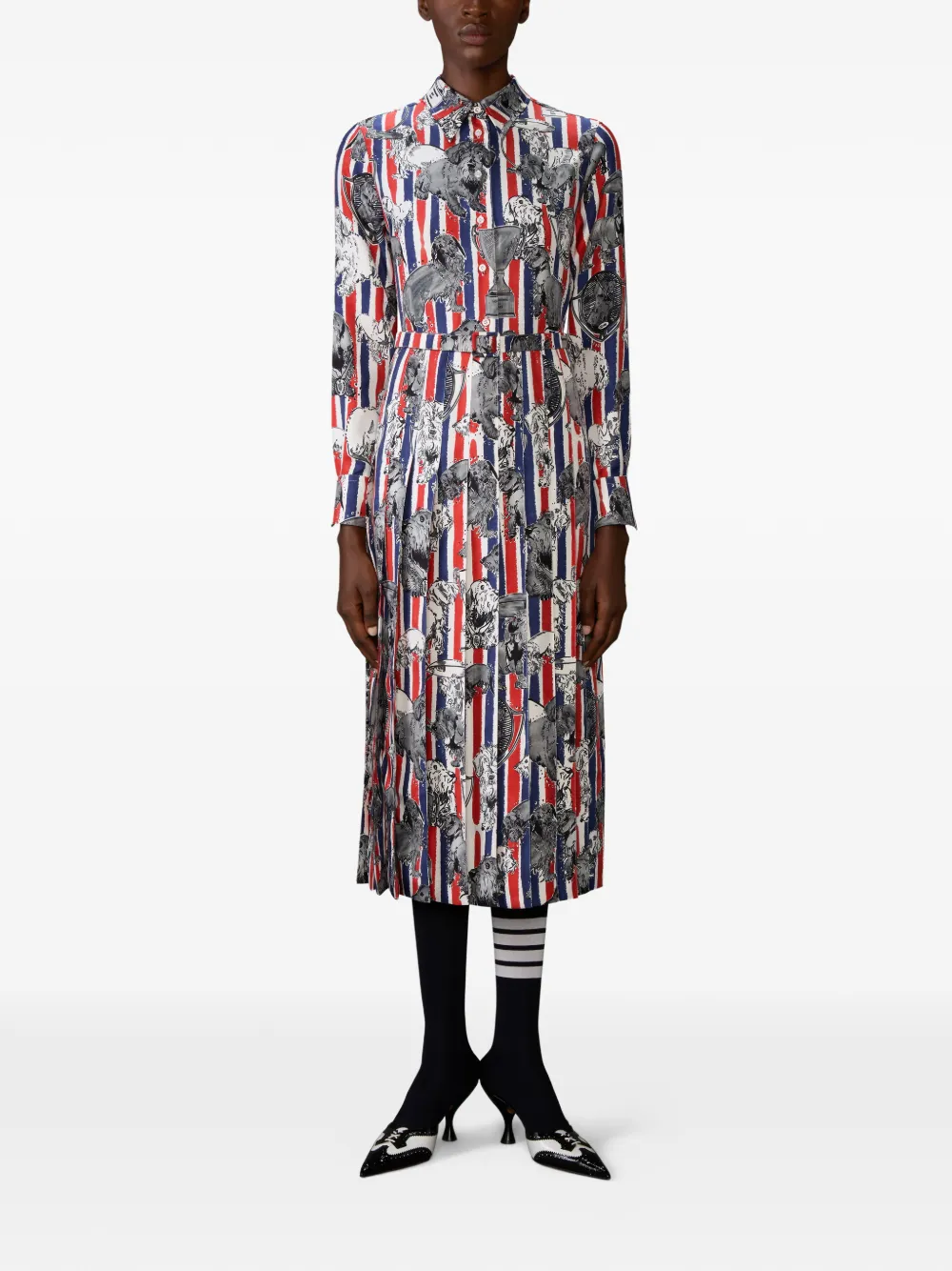 Thom Browne Twill geplooide Hector midi-jurk - Wit