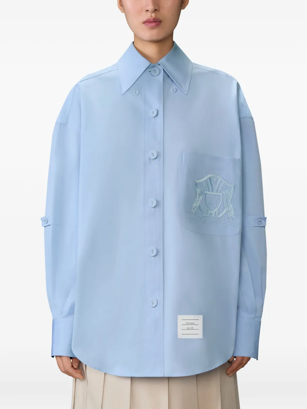  Thom Browne Camisa Con Distintivo Bordado - Azul 