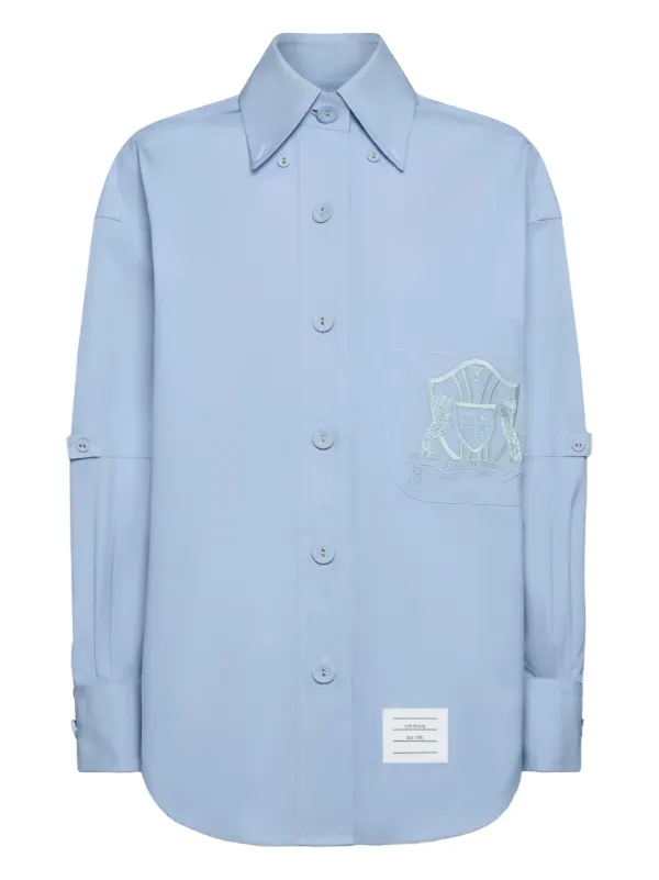 Thom Browne Solid Poplin Crest Embroidery Armband Supersized Shirt in Blue