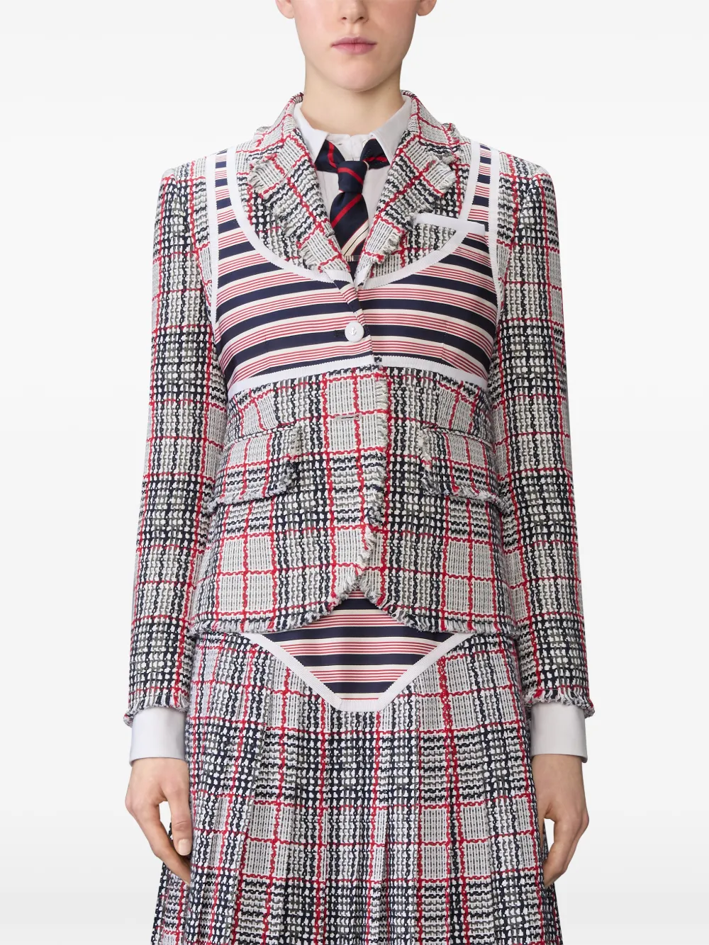  Thom Browne Tweed-pattern Fray-edge Blazer - Grey 