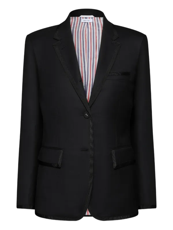Thom Browne Super 120's Twill Grosgrain Tipping Sportcoat in Black