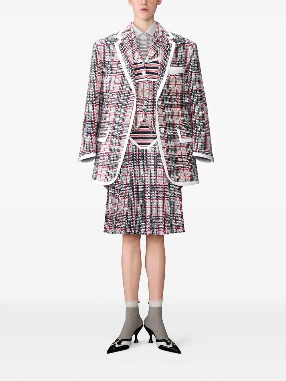 Thom Browne Falda Midi A Rayas - Blanco 