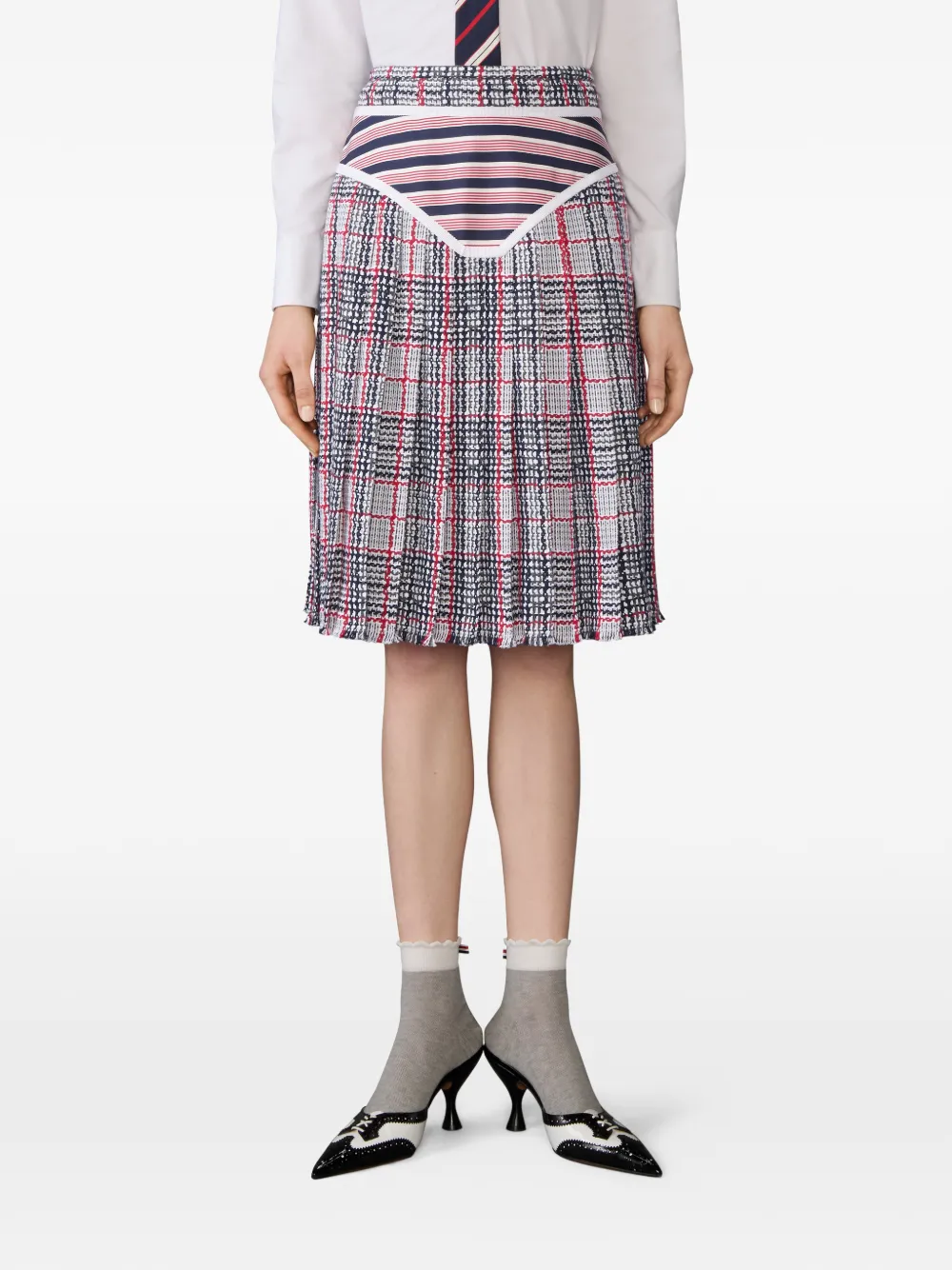  Thom Browne Falda Midi A Rayas - Blanco 