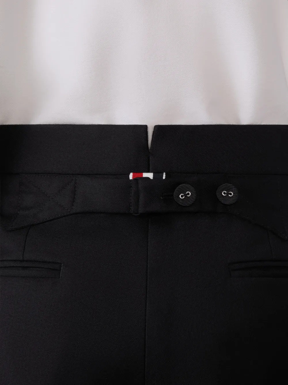 Thom Browne Super 120s wollen twill pantalon met smokingstrepen Zwart