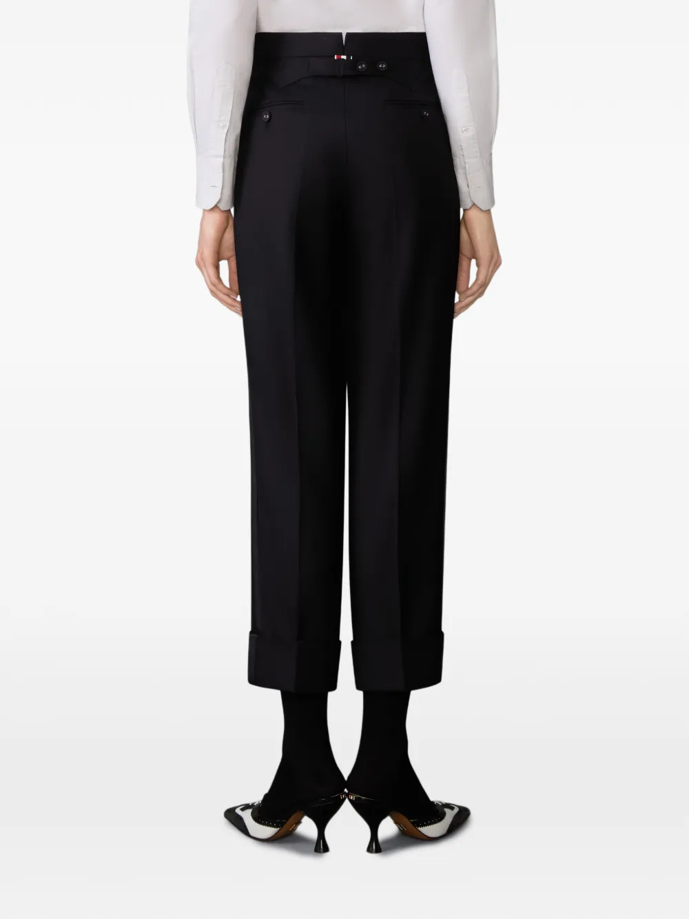 Thom Browne Super 120s wollen twill pantalon met smokingstrepen Zwart