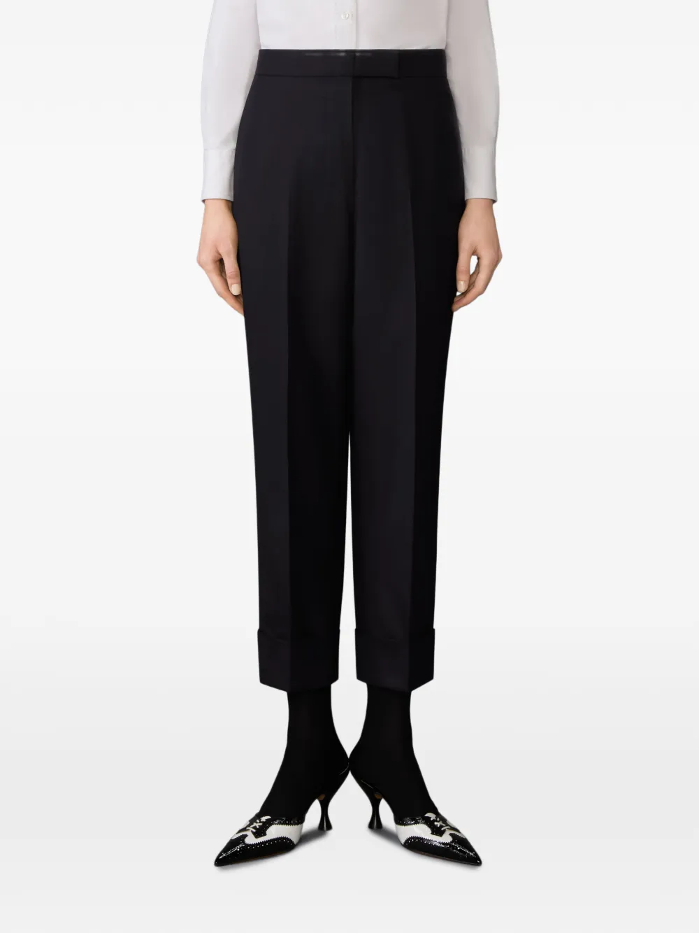 Thom Browne Super 120s wollen twill pantalon met smokingstrepen Zwart
