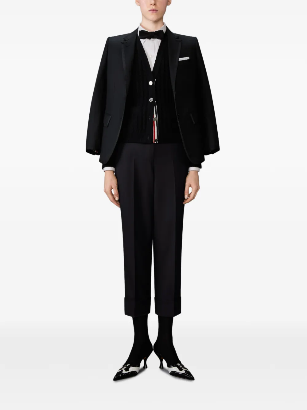 Thom Browne Super 120s wollen twill pantalon met smokingstrepen Zwart
