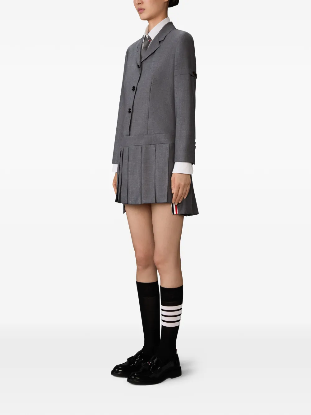  Thom Browne Twill Pleated Mini Dress - Grey 