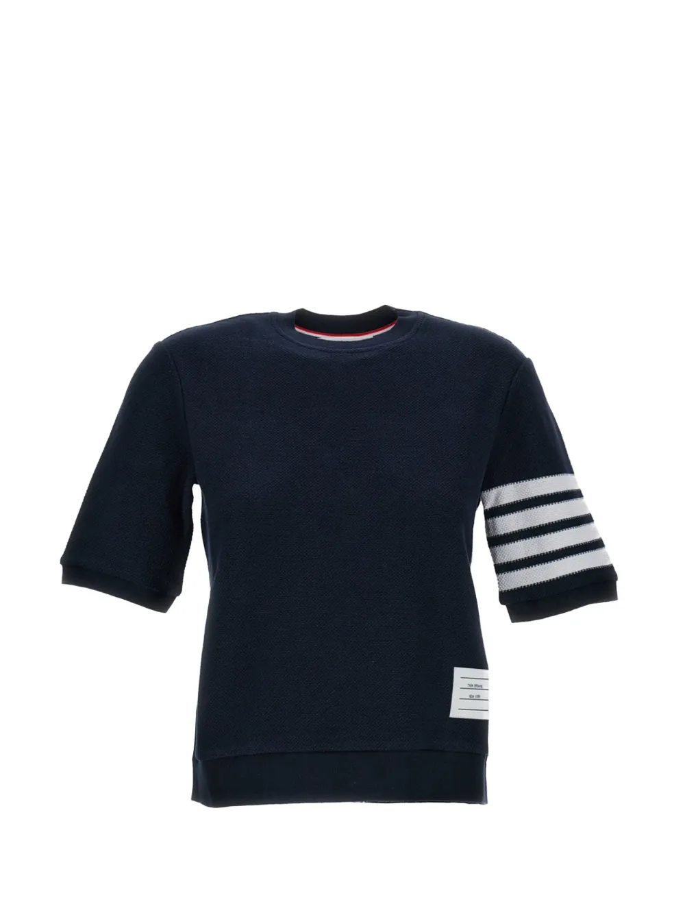 Thom Browne Strukturiertes T-Shirt mit 4-Streifen-Logo - Blau