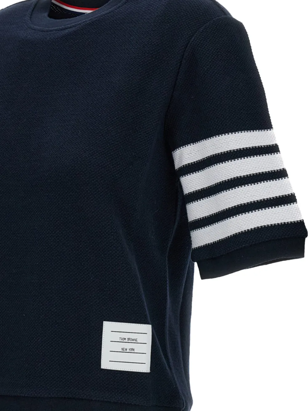Thom Browne 4-Bar katoenen piqué T-shirt met textuur Blauw