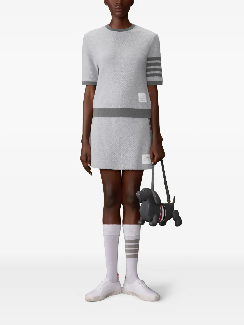 Thom Browne Pique mini-rok met textuur en 4 strepen - Grijs