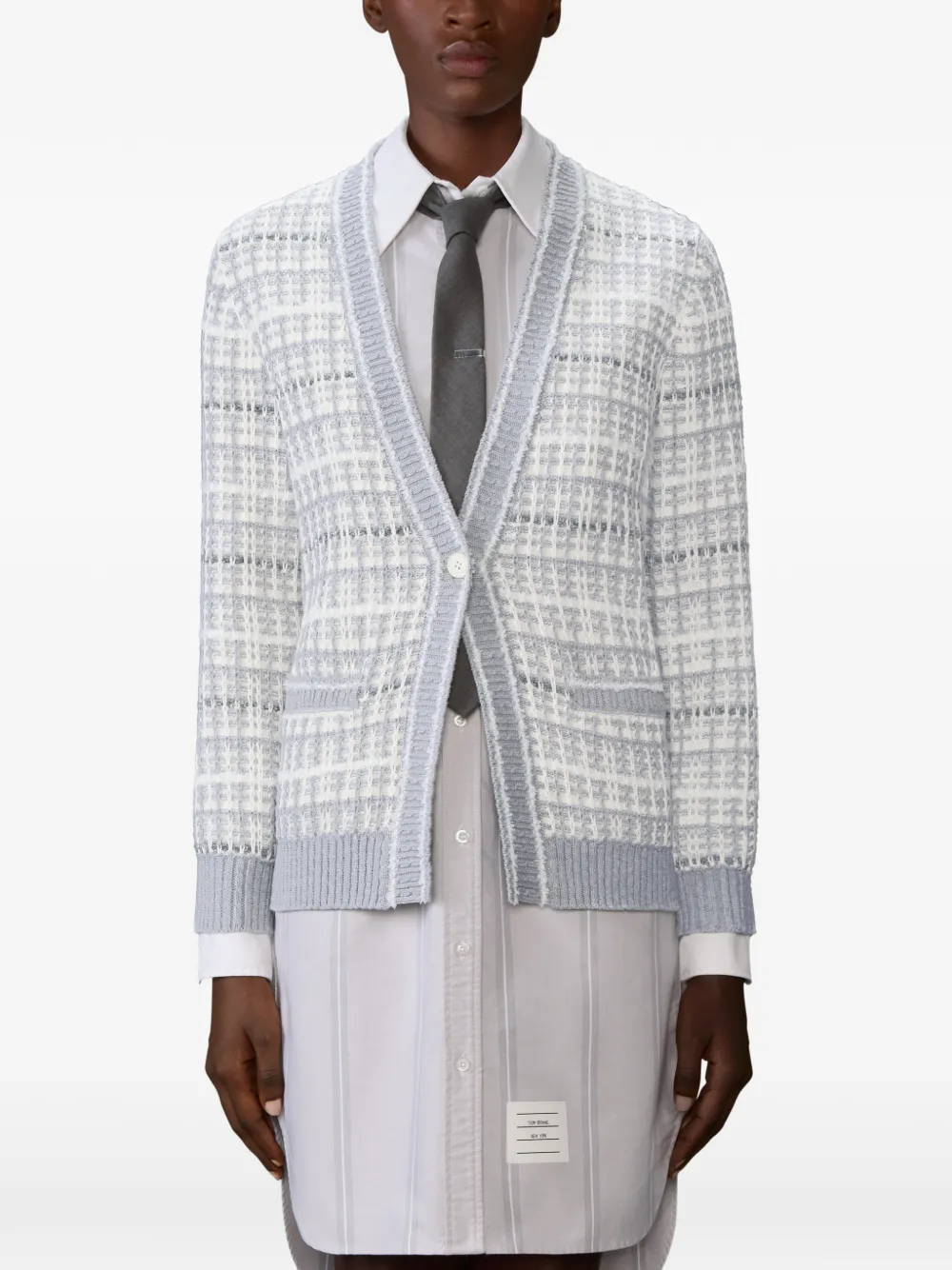  Thom Browne Front-pocket Checked Cardigan - White 