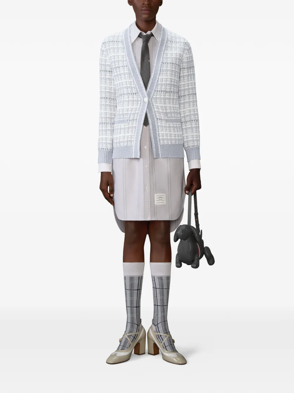  Thom Browne Front-pocket Checked Cardigan - White 