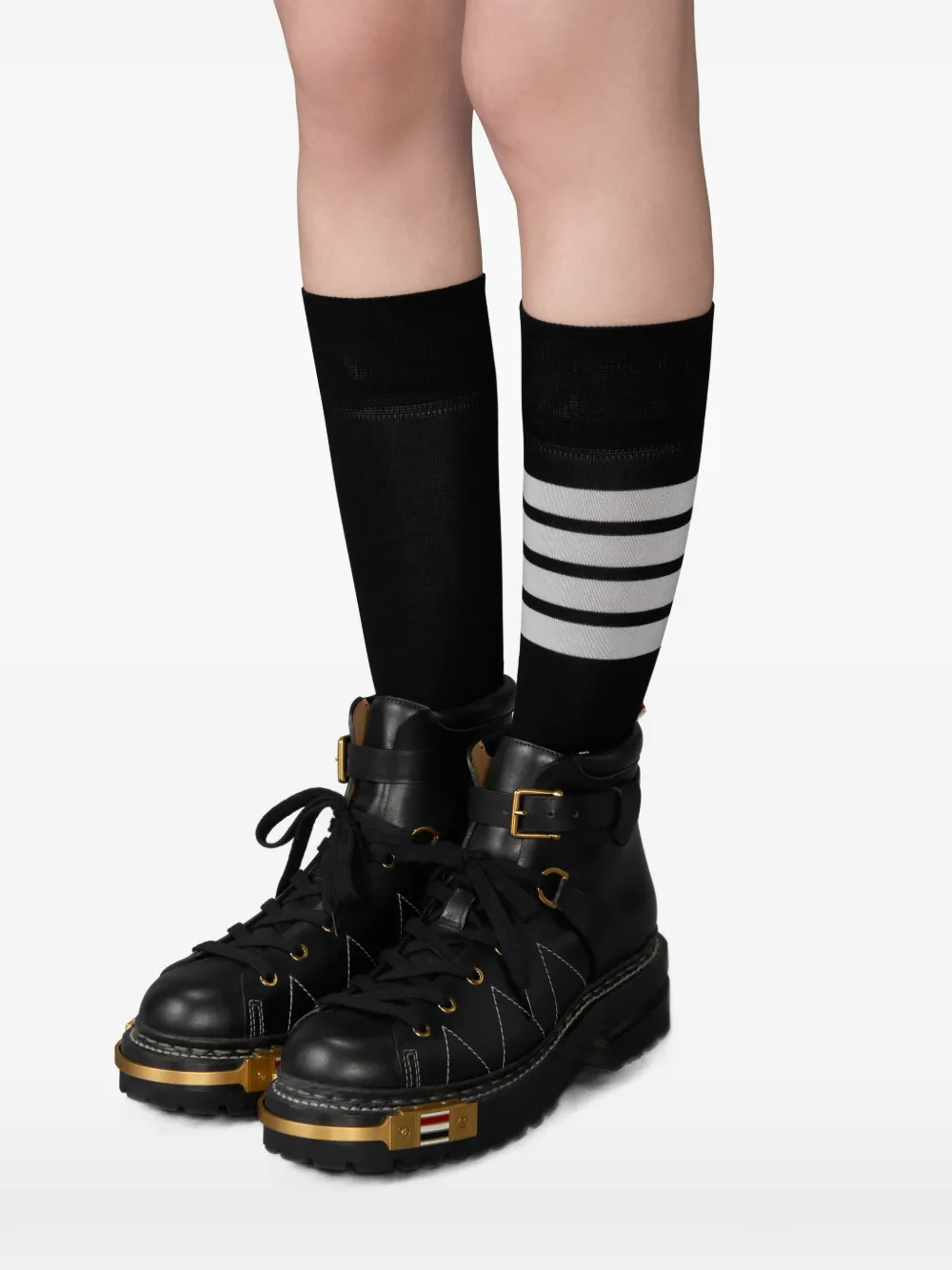 Thom Browne Buckle Calf Leather Boots In Multi