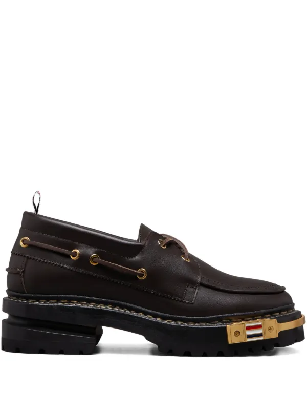 Thom Browne Vitello Calf Hiking Leather Sole Boat Shoes in Brown