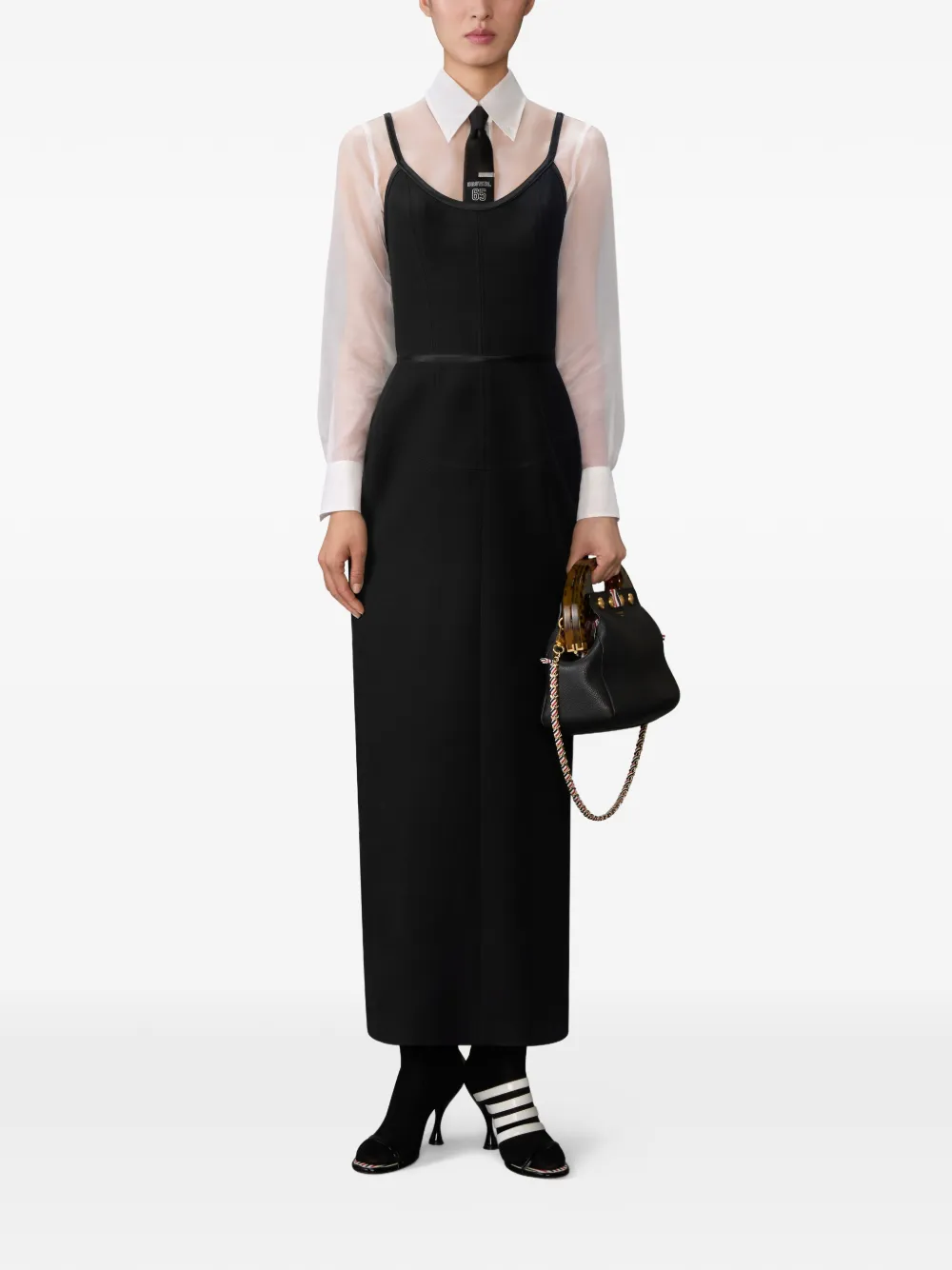 Thom Browne satin-detail tipped maxi dress - Zwart