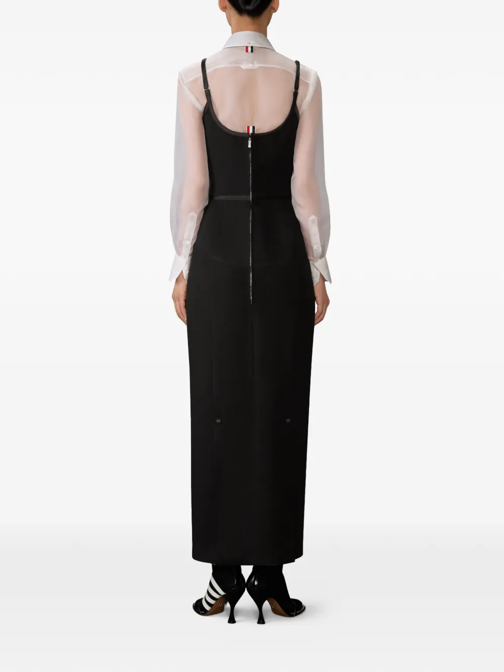 Thom Browne Maxi-jurk met satijnen afwerking Zwart