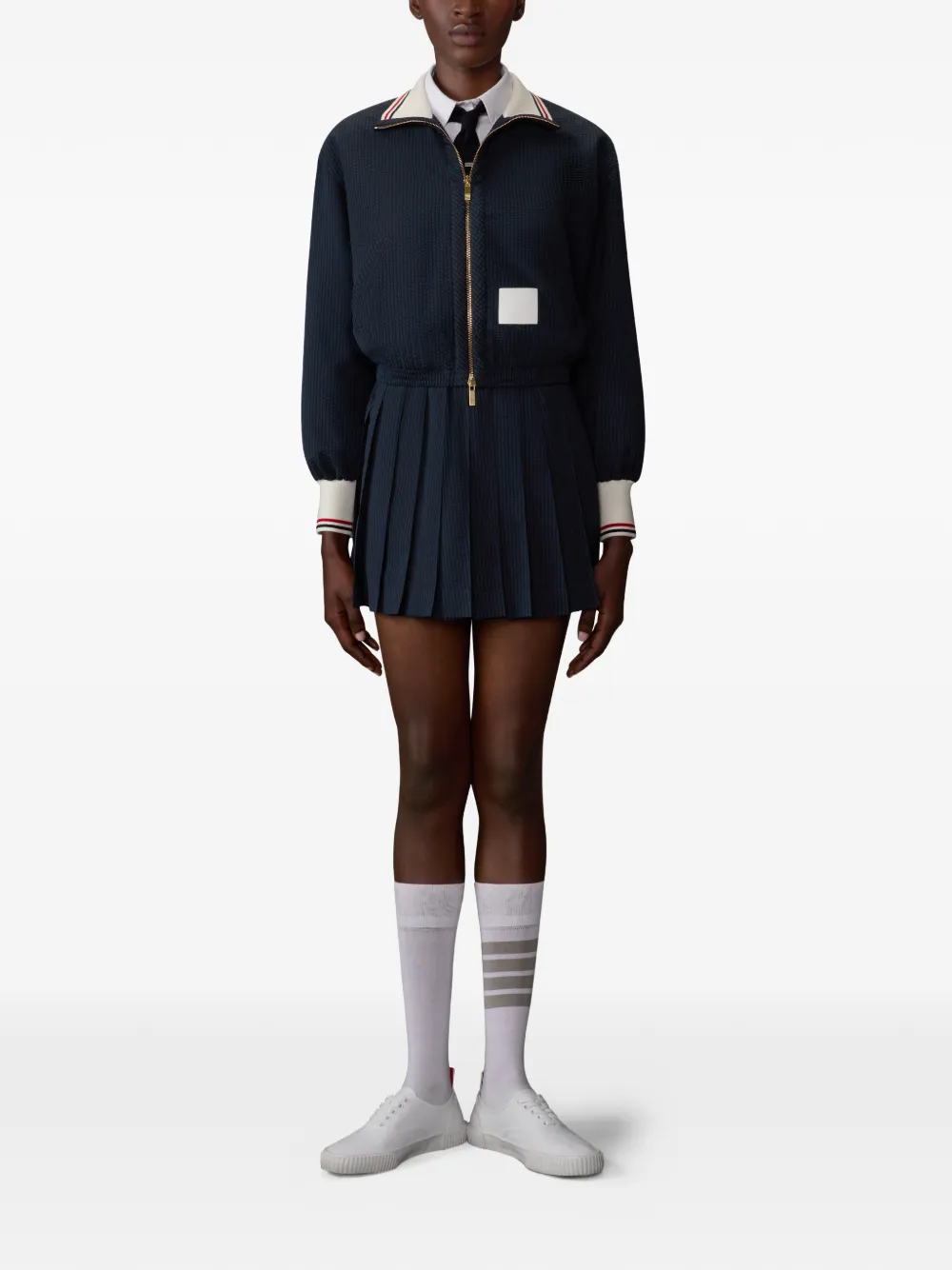 Thom Browne Seersucker geplooide mini-rok met trekkoord Blauw