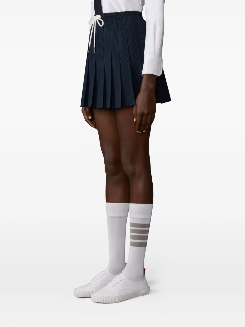 Thom Browne Seersucker geplooide mini-rok met trekkoord Blauw