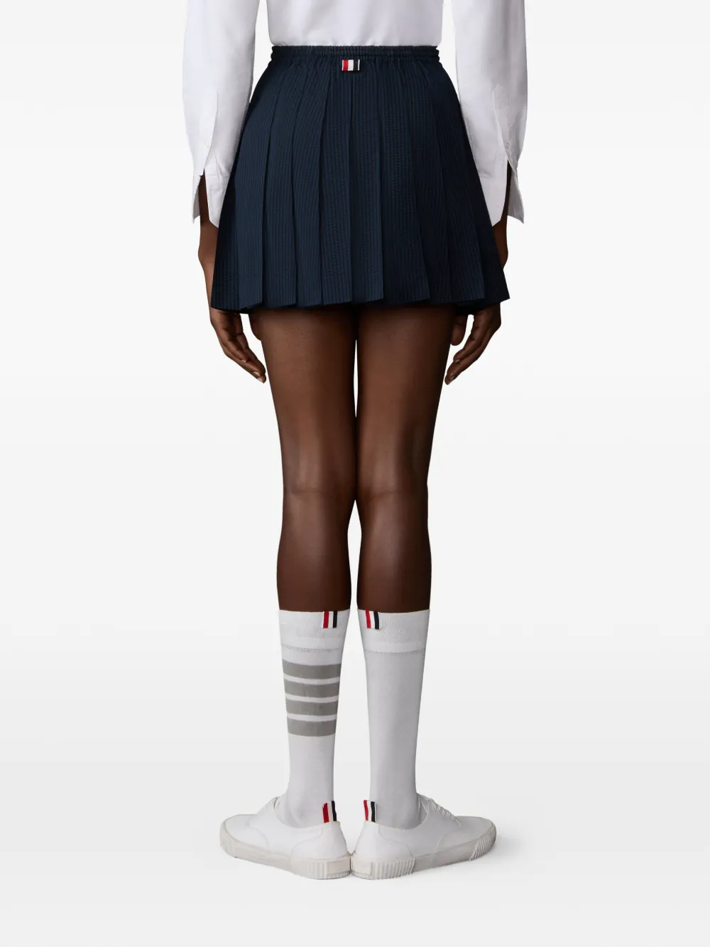 Thom Browne Seersucker geplooide mini-rok met trekkoord Blauw