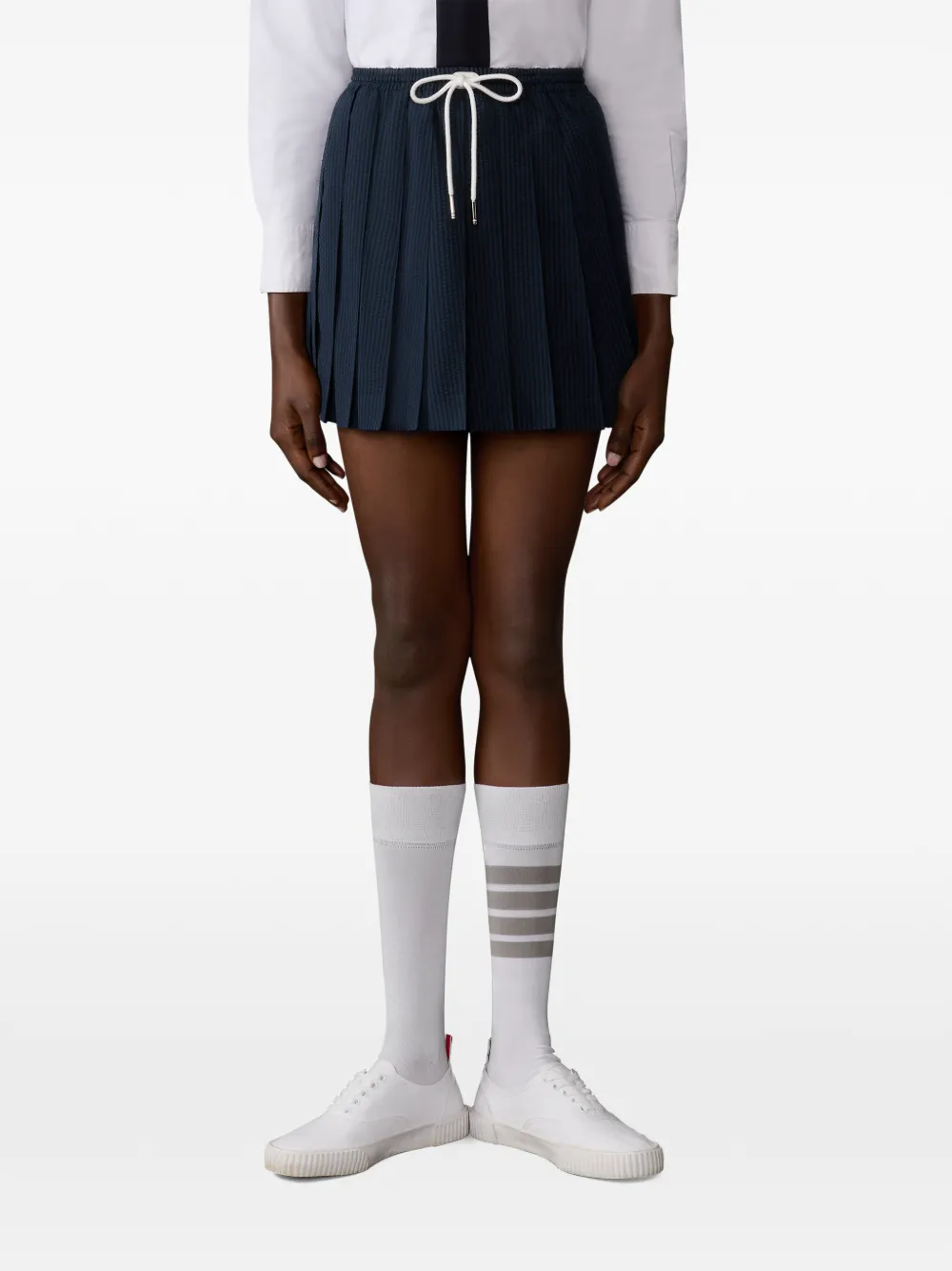 Thom Browne Seersucker geplooide mini-rok met trekkoord Blauw