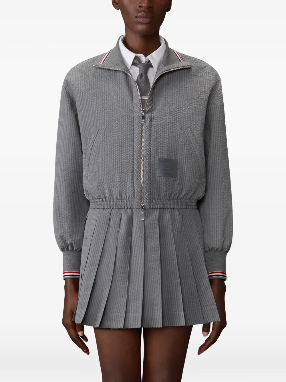  Thom Browne Zip-fastening Patch-detailed Jacket - Grey 