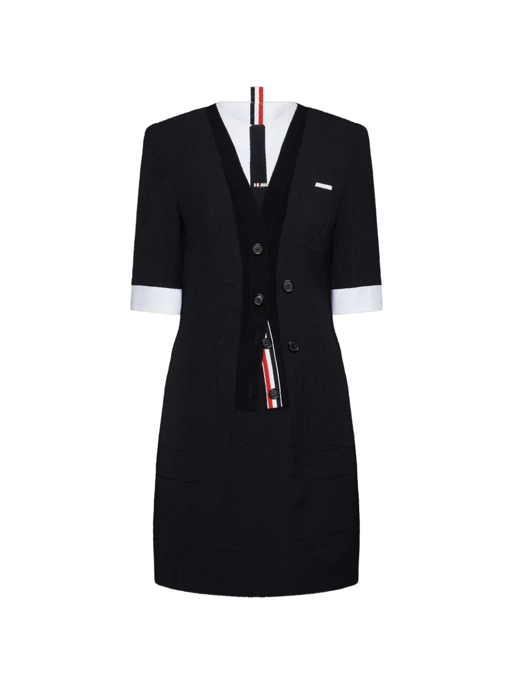 Thom Browne wool seersucker trompe l’œil sack mini dress