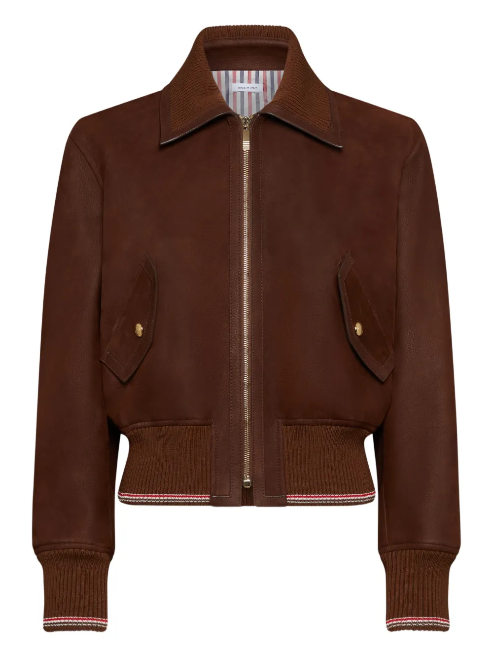 Thom Browne Cropped-Jacke aus Leder - Braun