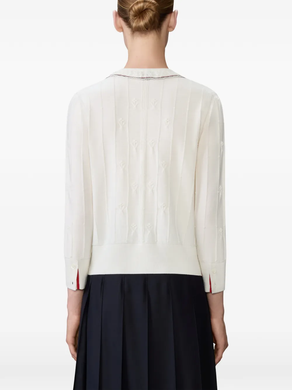 Thom Browne Bobble Stitch Lace-trim Cardigan In White