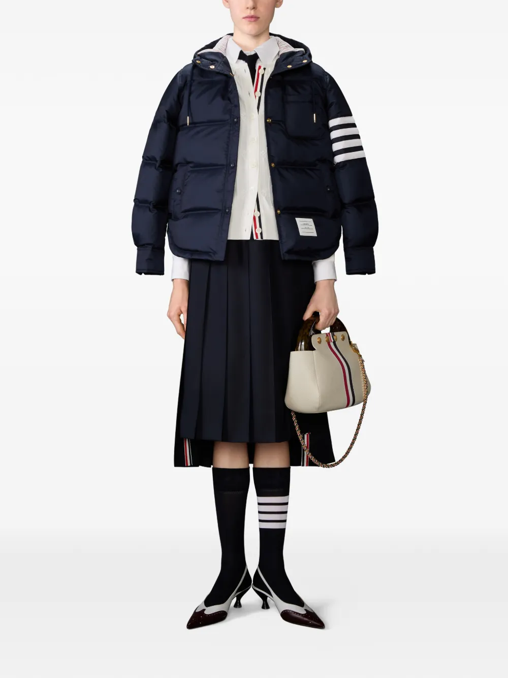 Thom Browne Bobble Stitch Lace-trim Cardigan In White