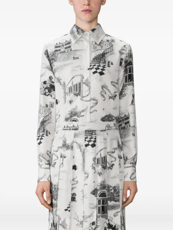 Thom Browne Silk Twill Hector Toile Shirt in White