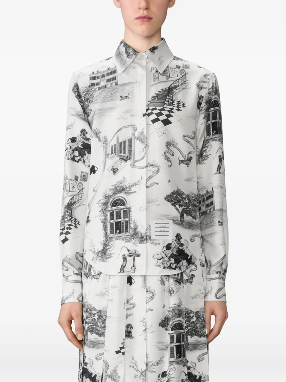 Thom Browne Zijden twill Hector Toile overhemd Wit