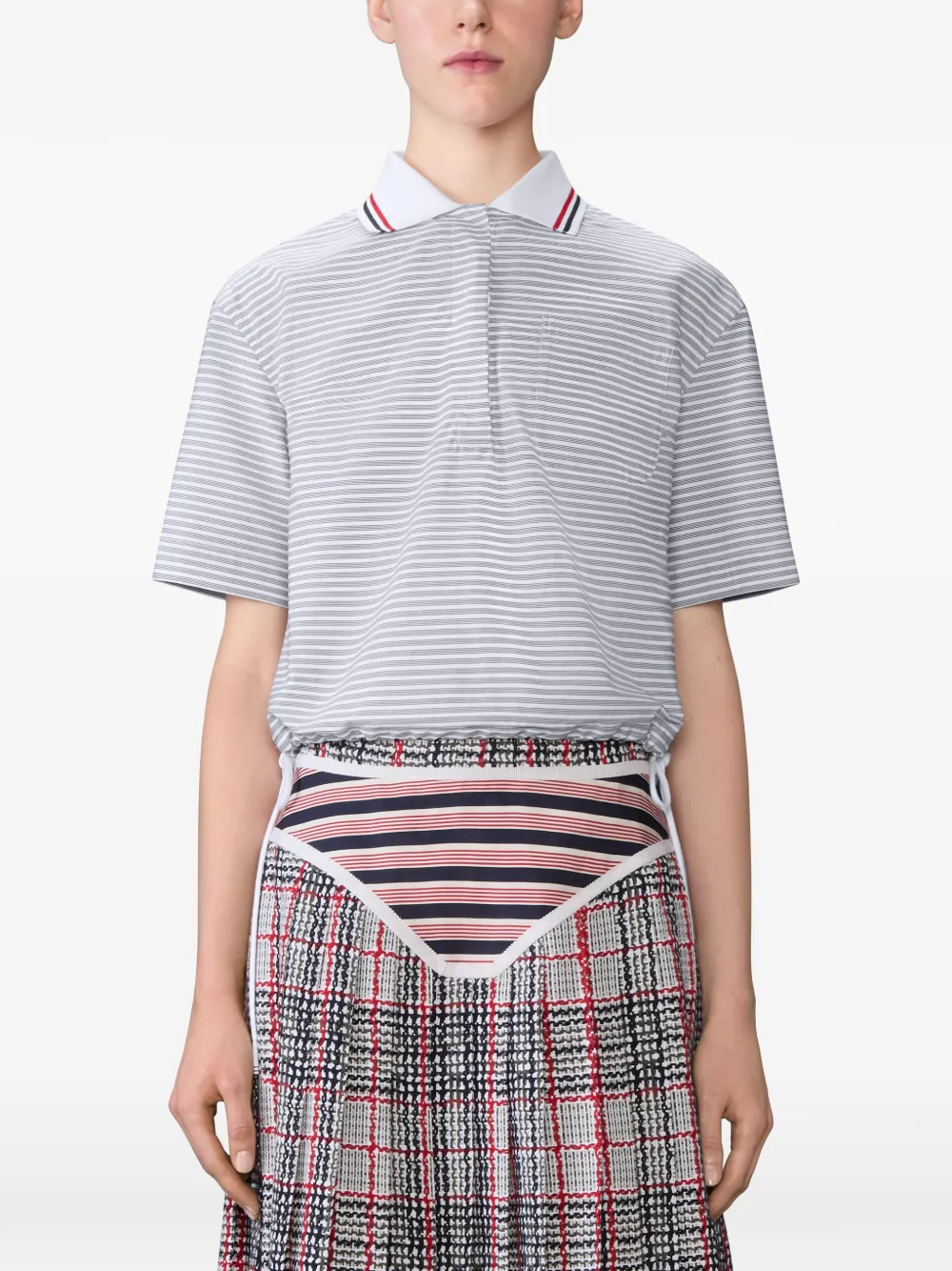 Thom Browne Popeline polotop met vier strepen Grijs