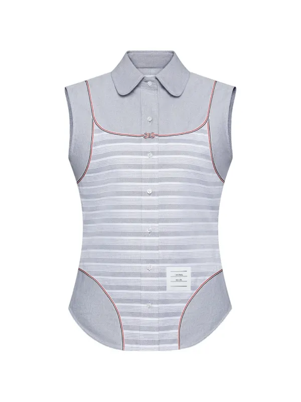 Thom Browne ストライプ ノースリーブシャツ | グレー | FARFETCH JP