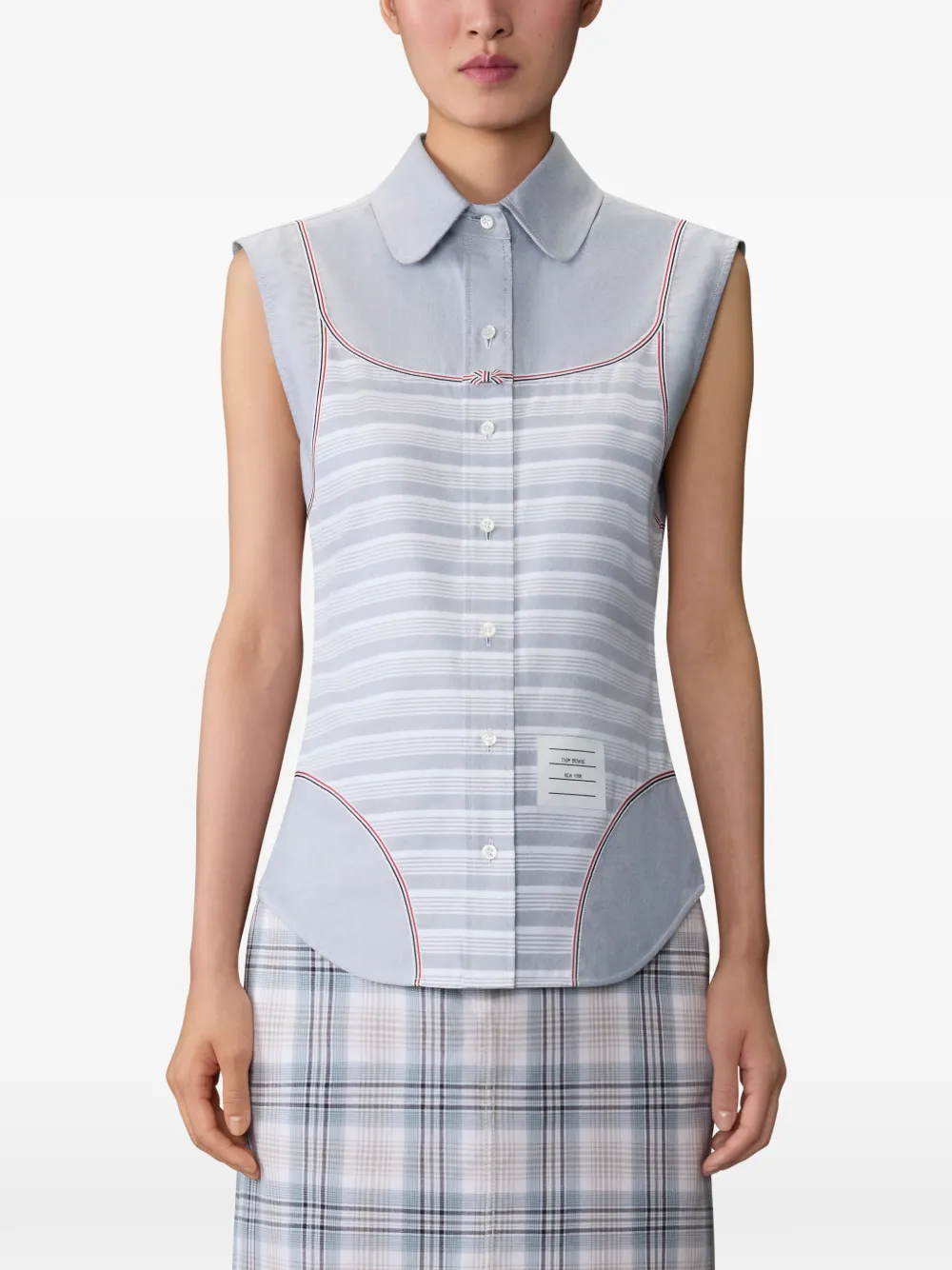  Thom Browne Striped Sleeveless Shirt - Grey 