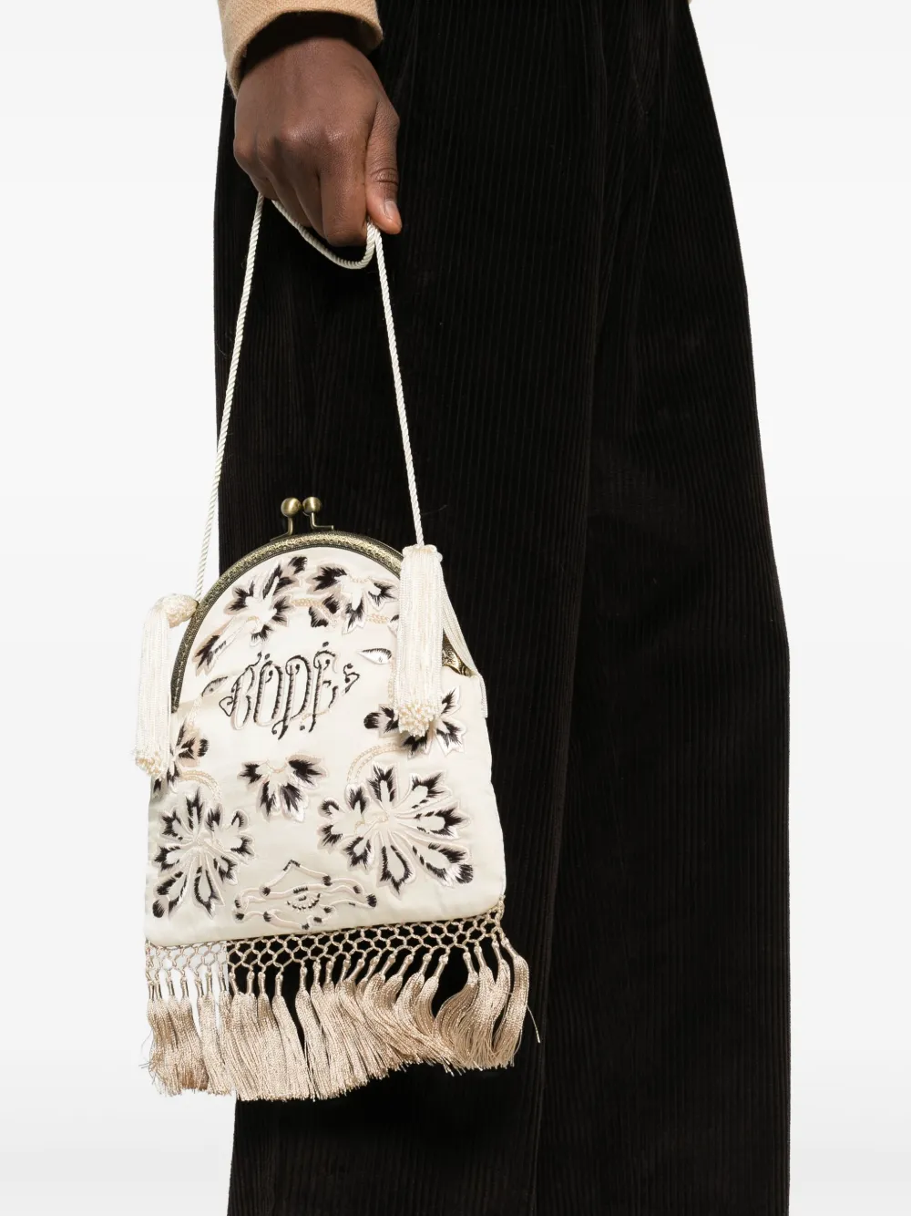 Bode Floral Tassel Backpack In White