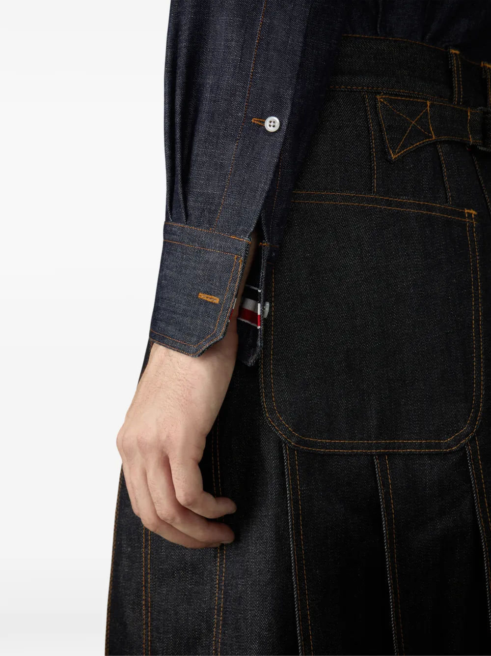 Thom Browne Denim overhemd met armband en lange mouwen Blauw