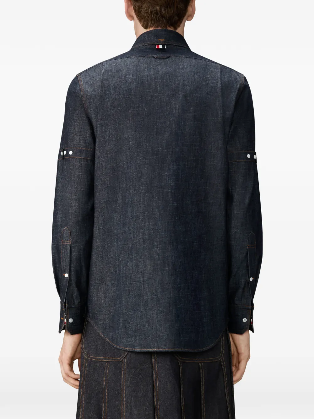 Thom Browne Denim overhemd met armband en lange mouwen Blauw