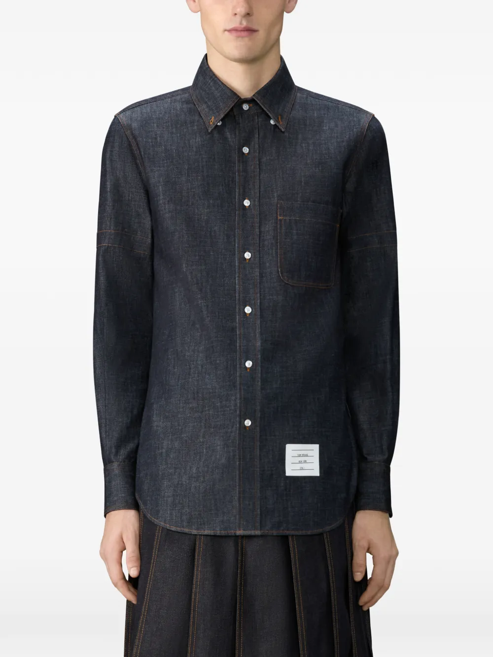 Thom Browne Denim overhemd met armband en lange mouwen Blauw