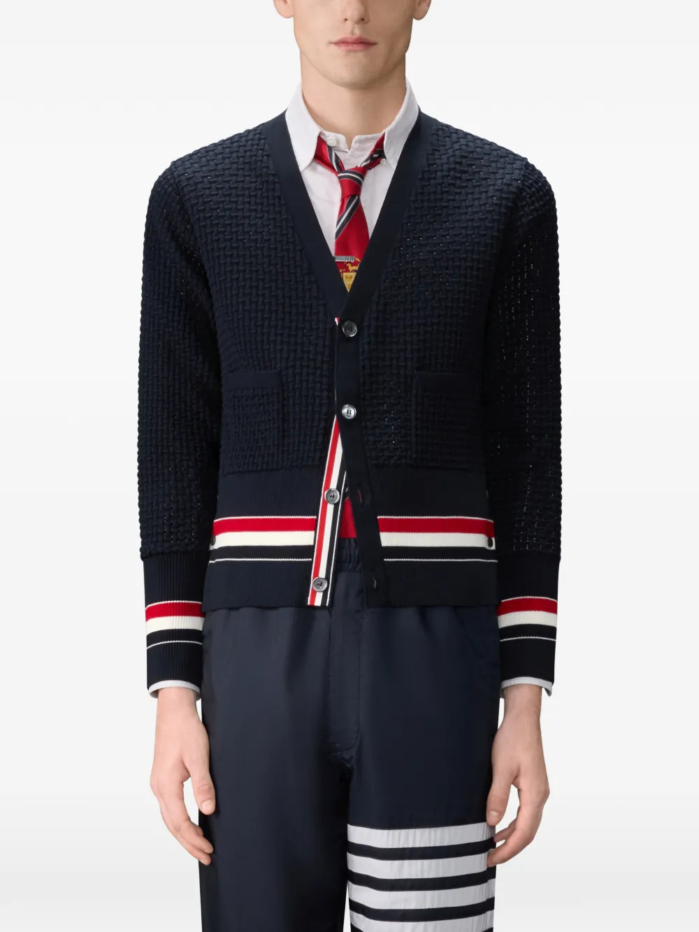 Thom Browne Vest met V-hals en gestreept detail Blauw