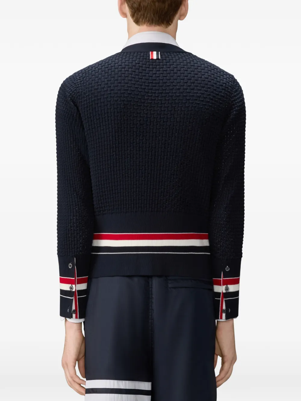 Thom Browne Vest met V-hals en gestreept detail Blauw