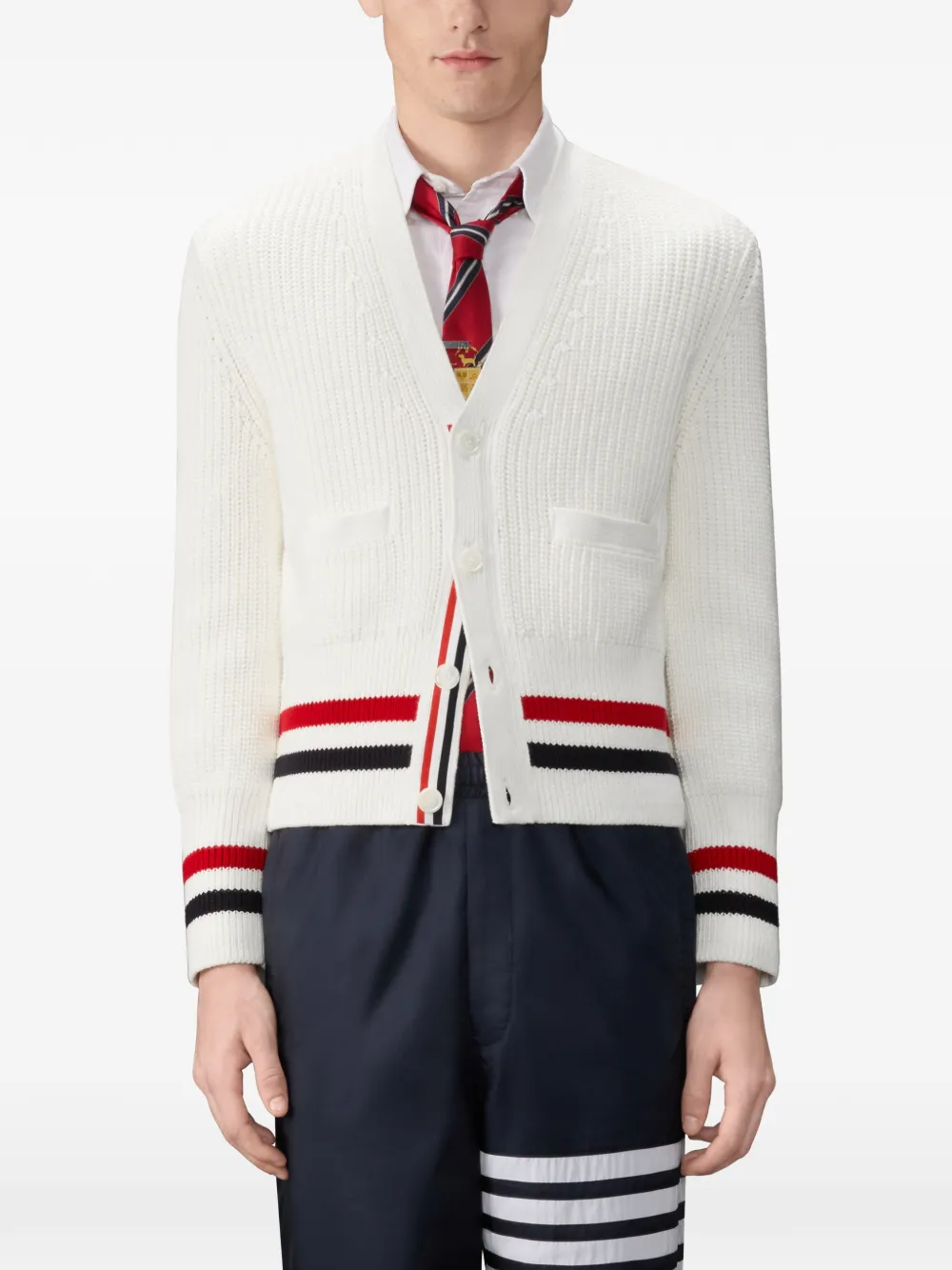 Thom Browne Vest met knoopsluiting en gestreept detail Wit